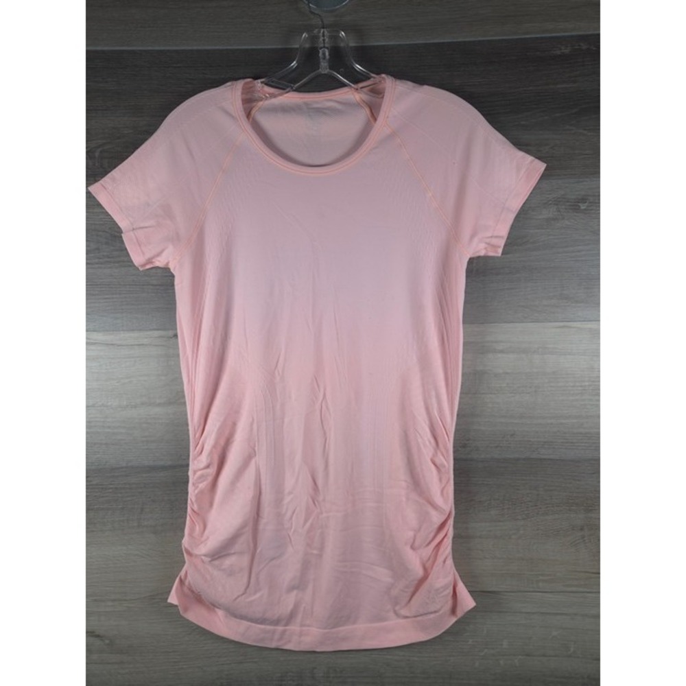 Athleta Women's Peach Ruched Side Short Sleeve Athletic Top Medium Workout Shirt